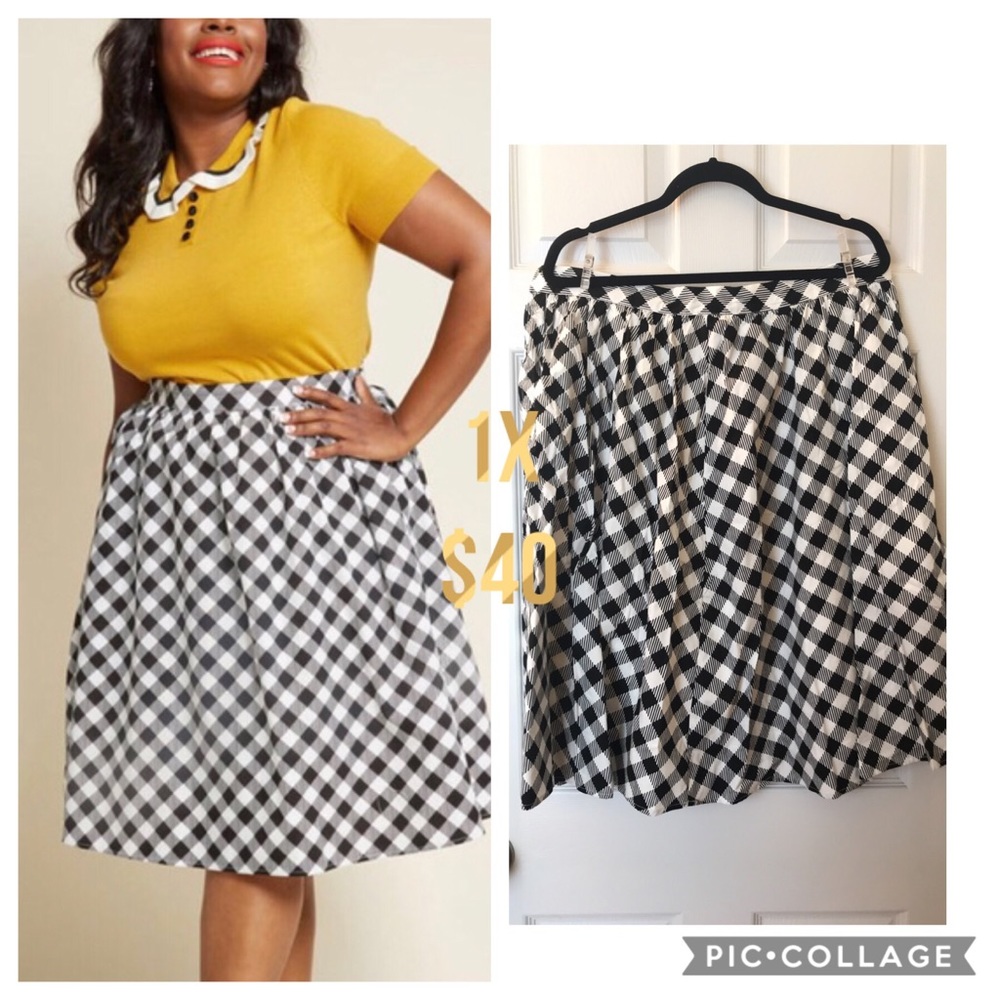 ModCloth Cotton Skirt with Pockets in Gingham 1X